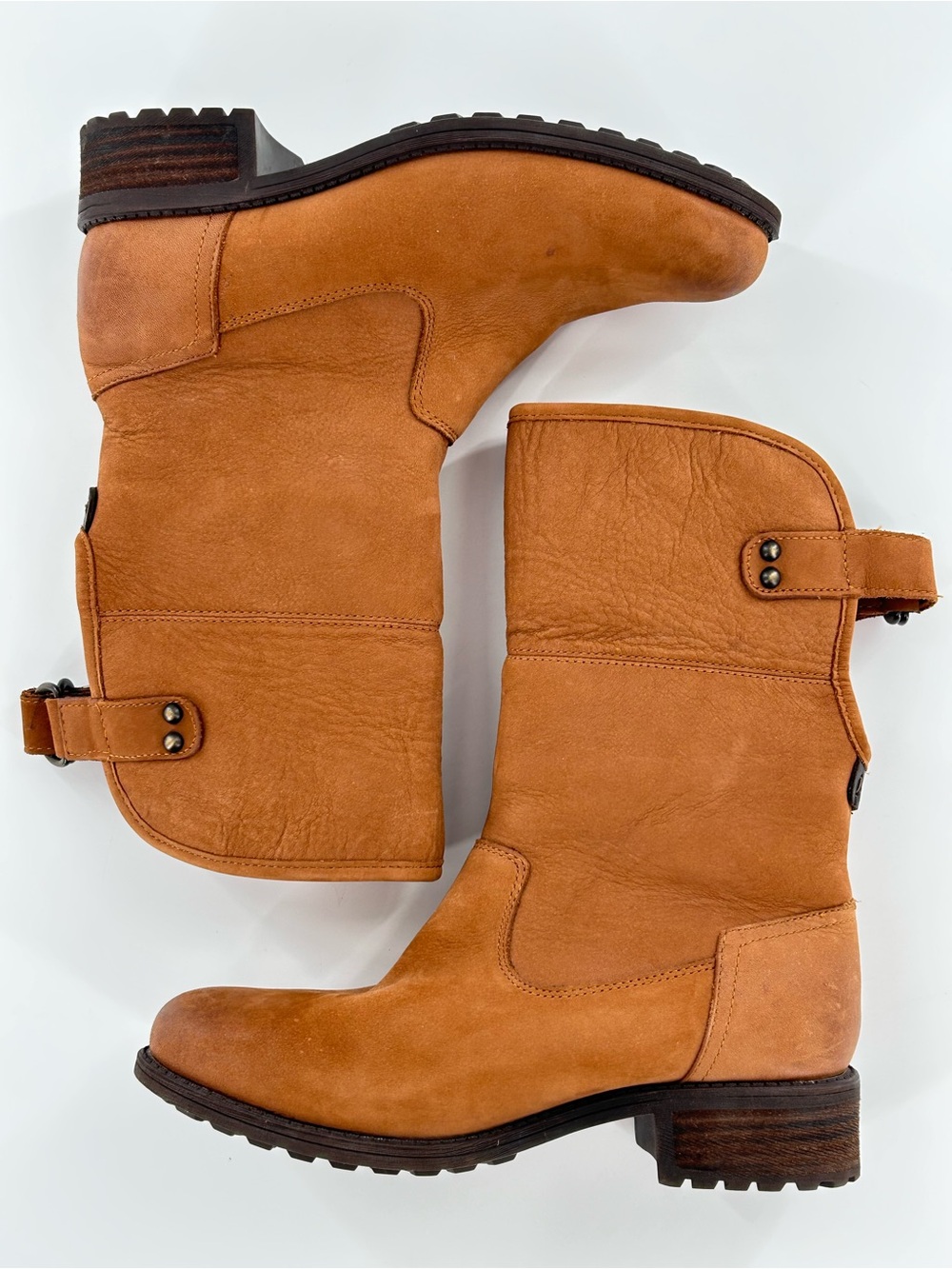 UGG Australia Aldon Tan Leather Fold Down Cuff Boots - Picture 8 of 10